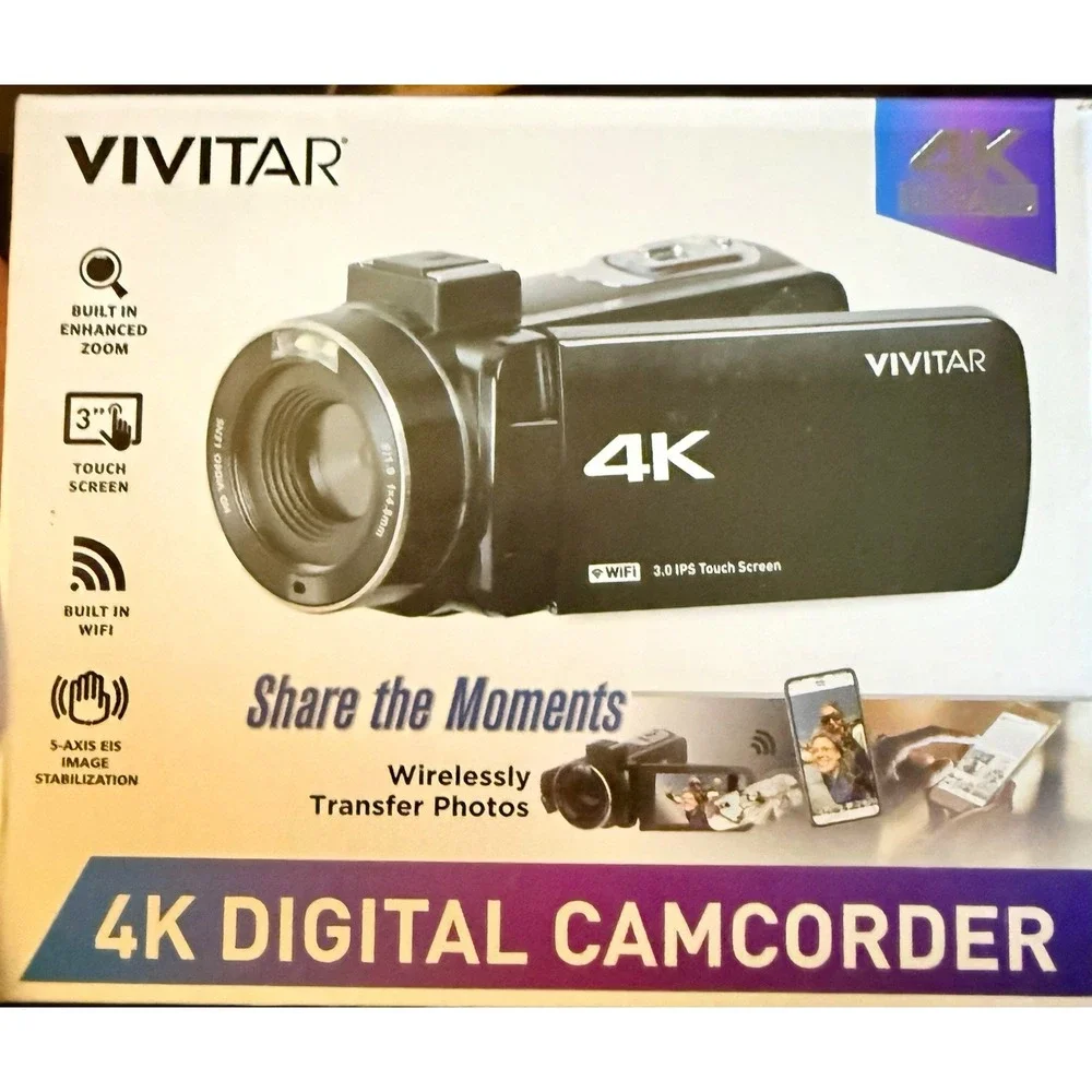 Vivitar 4K UHD Handheld Camcorder 16x Zoom 3in Touch WiFi Black DVR4K
